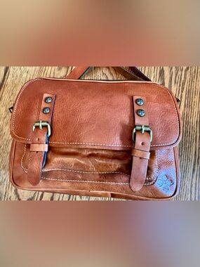Patricia Nash Saddle Tan Leather Messenger Bag